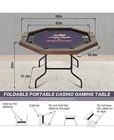 Inolait 50inch Upgraded 8 Players Foldable Poker Table, Portable Texas Holedem Table