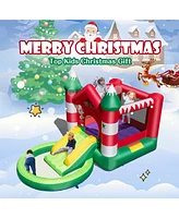 Gymax Christmas-Theme Inflatable Bounce House w/ 550W Blower Christmas Gift for Kids