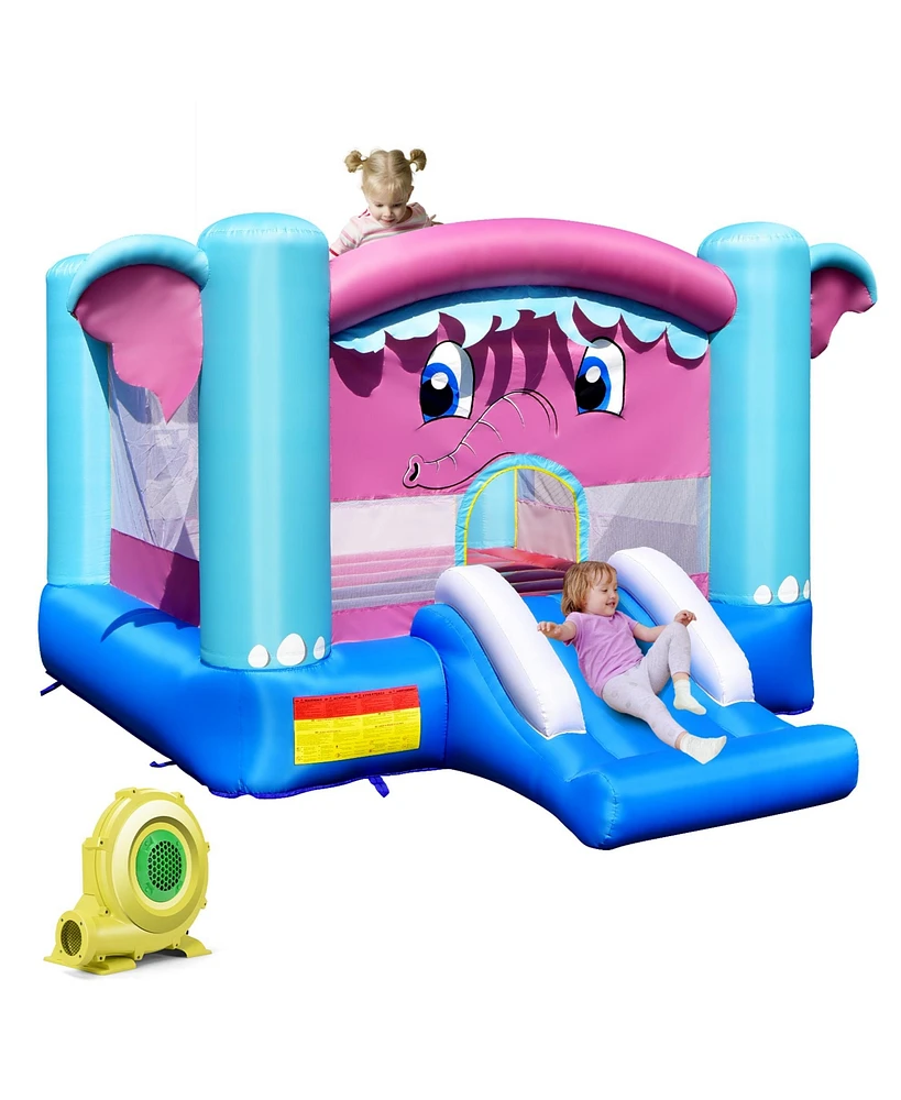 Gymax Inflatable Bounce House 3-in-1 Elephant Theme Inflatable Castle w/ 735W Blower