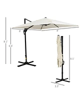 Outsunny 8x8ft Square Offset Cantilever Market Patio Umbrella w/ Cross Dark