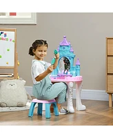 Qaba Kids Vanity Set with Mirror and Stool, Light, Music, Castle Design