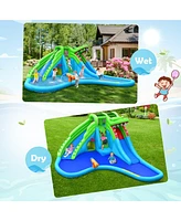 Gymax Crocodile Inflatable Water Slide Park Kids Bounce House w/ Dual Slides Without Blower
