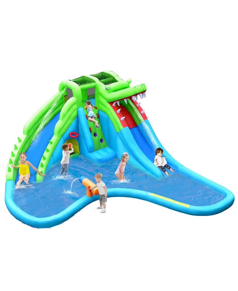 Gymax Crocodile Inflatable Water Slide Park Kids Bounce House w/ Dual Slides Without Blower