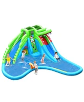 Gymax Crocodile Inflatable Water Slide Park Kids Bounce House w/ Dual Slides Without Blower