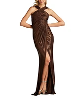 Tadashi Shoji Women's Jessa Metallic Crisscross Draped Halter Gown