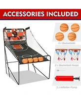 Sugift Foldable Basketball Arcade Game w/Led Scoring, Dual Shot Indoor Hoop Game for 2 Players, Includes 4 Balls