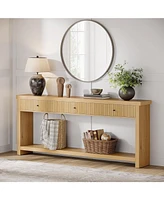 Tribesigns Wood Console Table Long Sofa Table with 3 Drawers, 70.9 inch Entryway Table Oak Hallway Table with Open Storage Shelves Wooden Couch Table