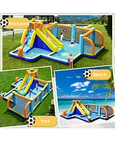 Gymax Inflatable Water Slide 7-in-1 Giant Kids Wet Dry Bounce House w/ 735W Blower