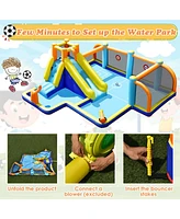 Gymax Inflatable Water Slide 7-in-1 Giant Kids Wet Dry Bounce House w/ 735W Blower