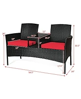 Sugift Wicker Patio Conversation Furniture Set with Removable Cushions and Table