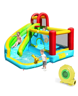 Gymax Inflatable Kids Water Slide Jumper Bounce House Splash Water Pool W/ 480W Blower