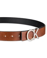 Calvin Klein Men's 4-In-1 Reversible Leather Strap with 2 Interchangeable Plaque Buckles Belt, 3-Piece Set