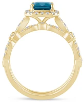 London Blue Topaz (2 ct. t.w.) & Diamond (1/2 Halo Bridal Set 14k Gold