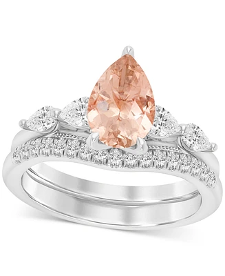 Morganite (1-5/8 ct. t.w.) & Diamond (5/8 Pear Bridal Set 14k White Gold