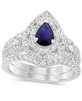 Sapphire (3/4 ct. t.w.) & Diamond (1 Oval Halo Bridal Set 14k White Gold