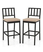 Gymax Patio Bar Chair Set of 2 Heavy Duty Metal All Weather Bar Stools w/ Backrest