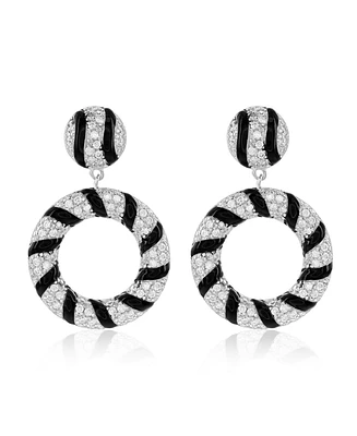 Suzy Levian New York Suzy Levian Sterling Silver Pave White Cubic Zirconia Black Enamel Circle Drop Earrings