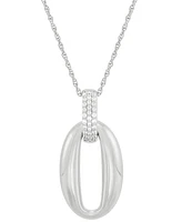 Diamond Pave Oval Pendant Necklace (1/10 ct. t.w.) in Sterling Silver, 16" + 2" extender