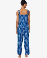 Lauren Ralph Women's Square Smocked Neck Cropped Pant Pajama Set