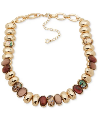 Anne Klein Gold-Tone Oval Stone Tiled Collar Necklace, 16" + 3" extender