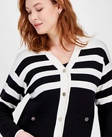 Anne Klein Petite Stripe Jacquard Button-Front Cardigan