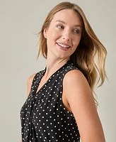 Kasper Women's Dot-Print Draped-Front Sleeveless Top