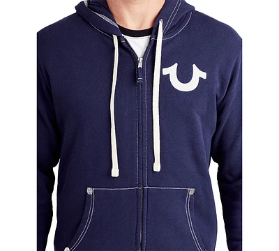 True Religion Men's Classic Logo Zip Up Drawstring Hoodie