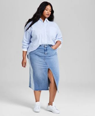 Now This Trendy Plus Size Cotton Button Front Shirt Two Toned Denim Skirt Exclusively At Macys