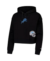 Pro Standard Women's Black Detroit Lions Jeweled Cropped Pullover Hoodie