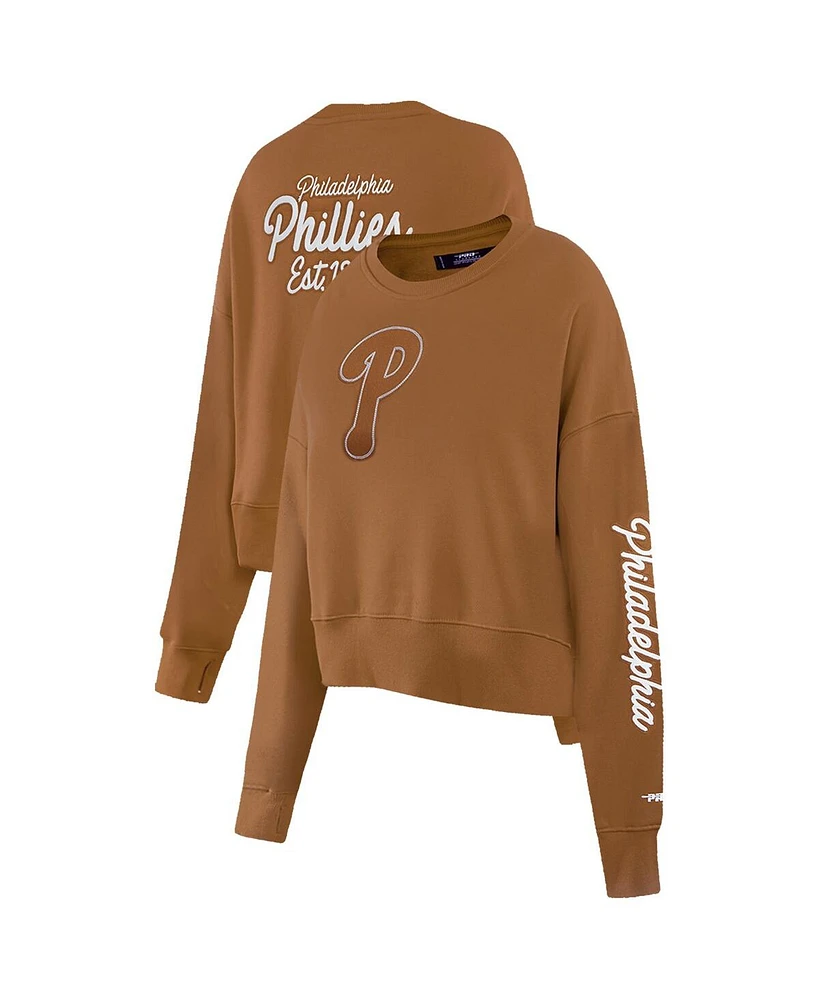 Pro Standard Women's Brown Philadelphia Phillies Paint The City Pullover Cropped Sweatshirt