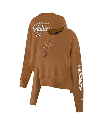 Pro Standard Women's Brown Philadelphia Phillies Paint The City Pullover Cropped Sweatshirt