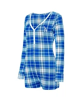 Concepts Sport Women's Royal Los Angeles Dodgers Ashford Plaid V-Neck Knit Romper