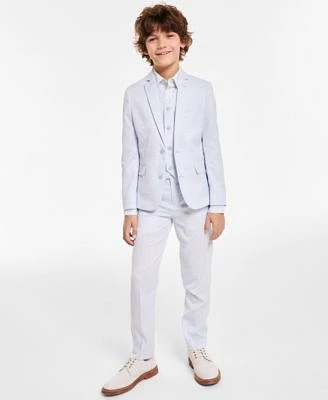 Calvin Klein Big Boys Slim Fit Stretch Ocean Sharkskin Jacket Vest Pants Stretch Floral Print Shirt