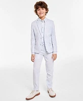 Calvin Klein Big Boys Slim Fit Stretch Ocean Sharkskin Jacket Vest Pants Stretch Floral Print Shirt