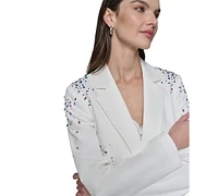 Karl Lagerfeld Paris Petite Embellished One-Button Blazer