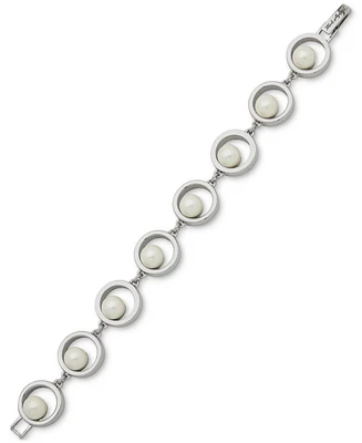 Karl Lagerfeld Paris Silver-Tone Imitation Pearl Circle Link Bracelet