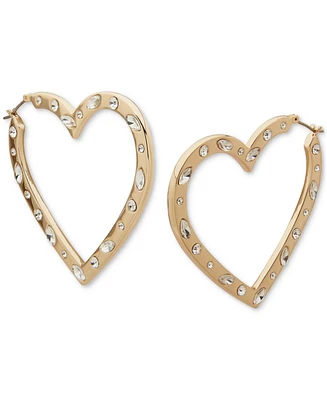 Karl Lagerfeld Paris Gold-Tone Mixed Cut Stone Red Resin Heart Medium Hoop Earrings, 1.85"