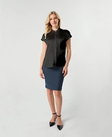 Marion Maternity Short Sleeve Satin Shell Top with Concealed Nursing Zip