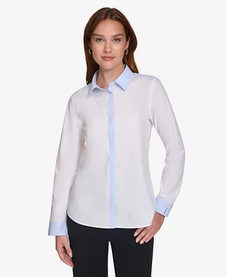 Calvin Klein Women's Cotton Striped-Edge Blouse