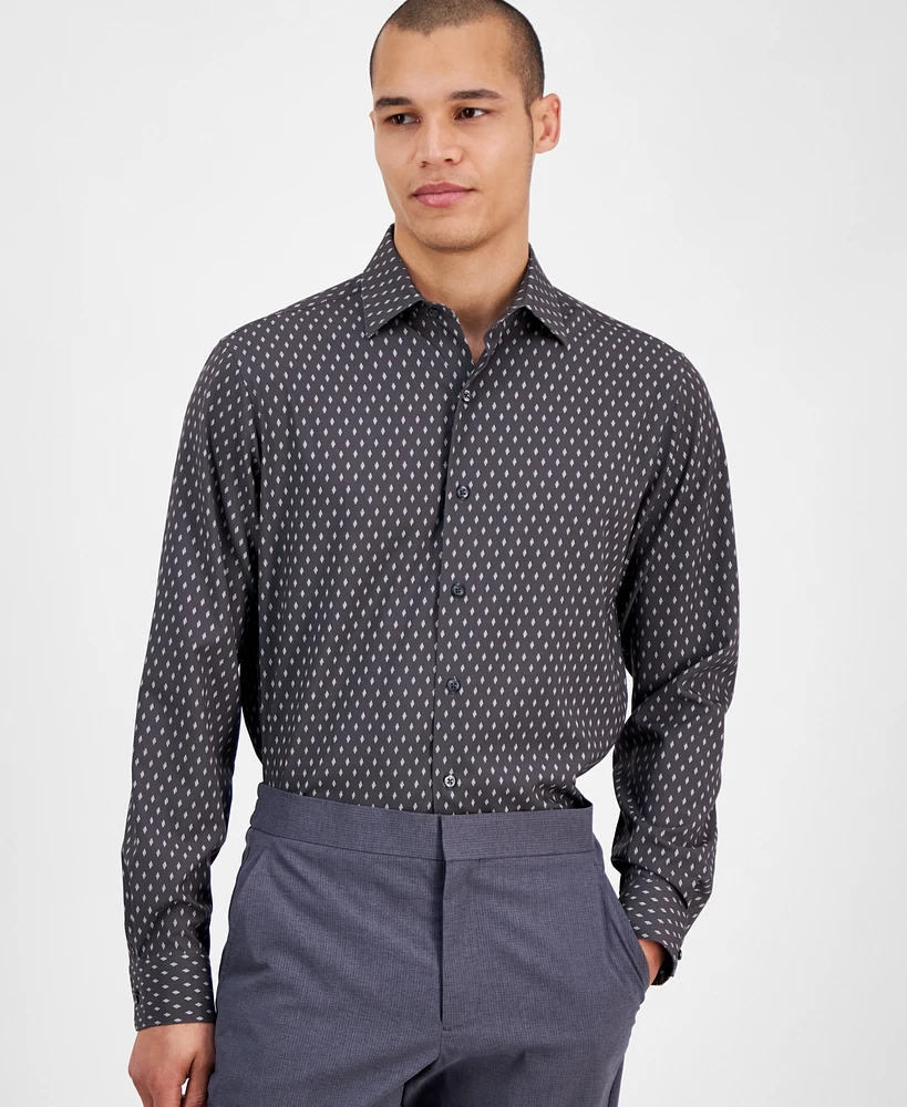 Alfani Men's Slim Fit Long Sleeve Button-Front Dash Diamond Print Shirt, Exclusively at Macy's