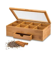 Bambusi Bamboo Tea Bag Organizer - Tea Organizer: Wooden Tea Box with 8 Compartments, Acrylic Window, and Magnetic Lid, Keeps Tea Bags Fresh