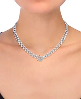 Diamond Horseshoe Clasp Panther Link 18" Collar Necklace (1/5 ct. t.w.) in Sterling Silver