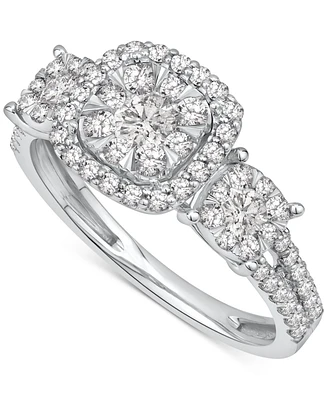 Diamond Cluster Three Stone Three Stone Ring (1 ct. t.w.) in 14k White Gold