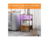 gaomon Nightstand with Charging Station and Dimmable Led Lights,Night Stand with Usb Ports & Outlets, 3-Tier Storage End Table