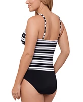 Swim Solutions Women's Striped Tummy-Control One-Piece Swimsuit, Exclusively at Macy's