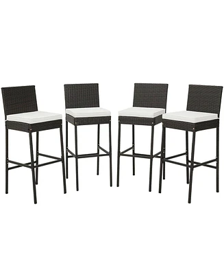 Costway 4 Pcs Patio Wicker Barstools Bar Height Chairs with Cushions Backyard