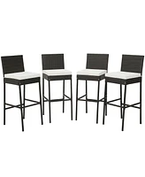 Costway 4 Pcs Patio Wicker Barstools Bar Height Chairs with Cushions Backyard