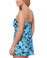 Swim Solutions Women's Printed Empire Tummy-Control Dress, Exclusively at Macy's