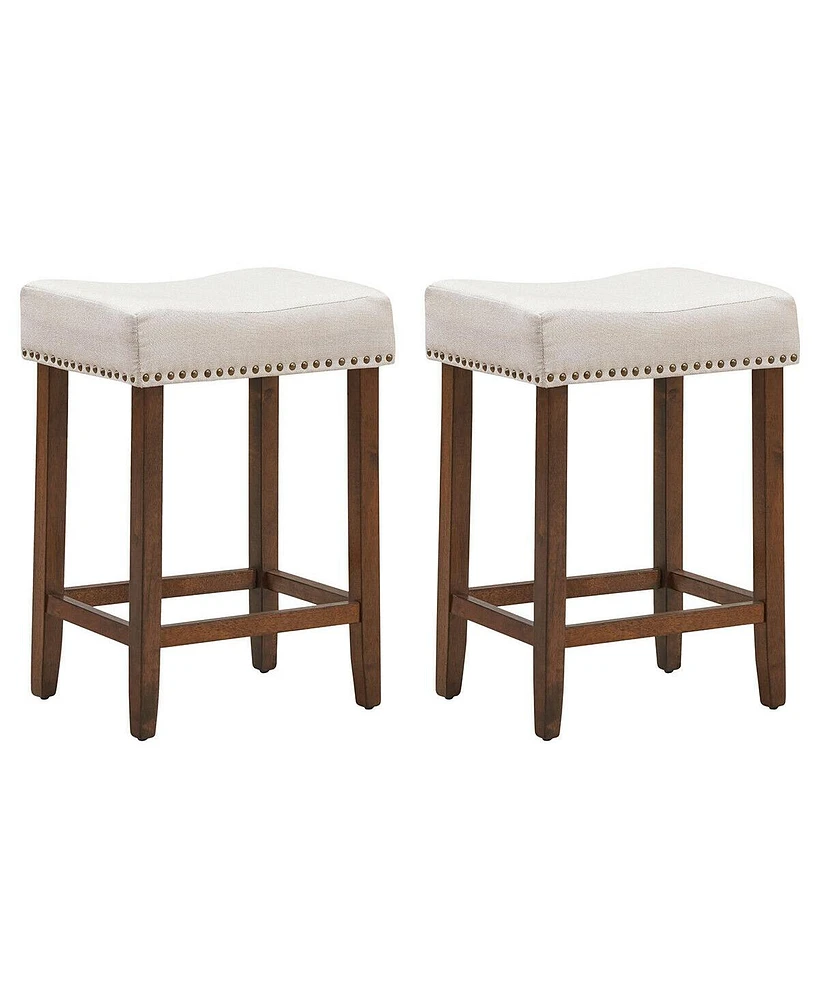 Gouun Set of 2 Nailhead Saddle Bar Stools 24 Inch Height