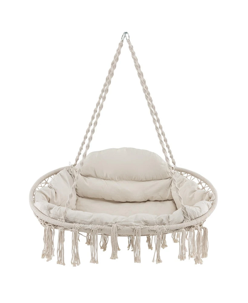 Gouun Hand-Woven Rope Hanging Chair with Thick Cushion and Folding Metal Frame